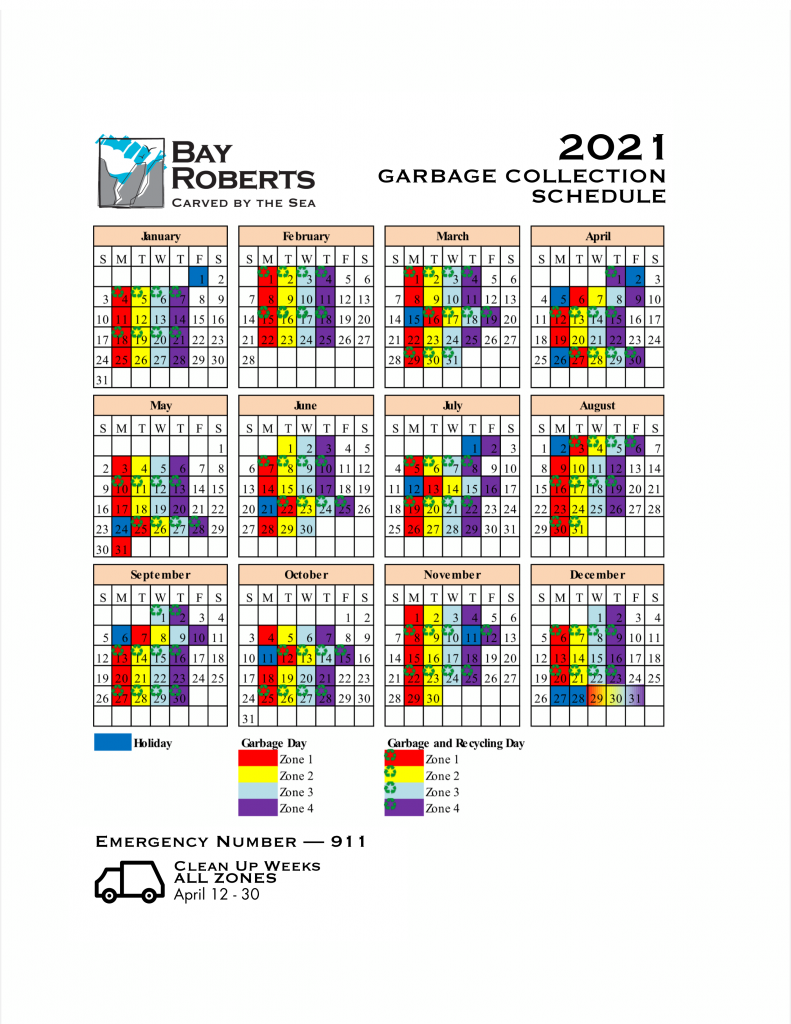 2021 Waste Collection Schedule Bay Roberts, Newfoundland and Labrador